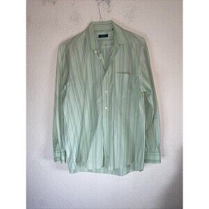 Canali Italy Long Sleeve stripe retro club Dress Shirt Striped Mens L Green y2k